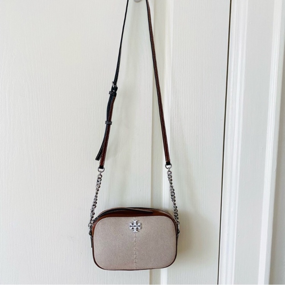 Tory Burch McGraw Color Block Patent Leather Canvas Camera Crossbody Bag - Picture 3 of 15